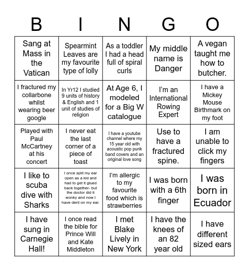 Get To Know Each Other Bingo Card