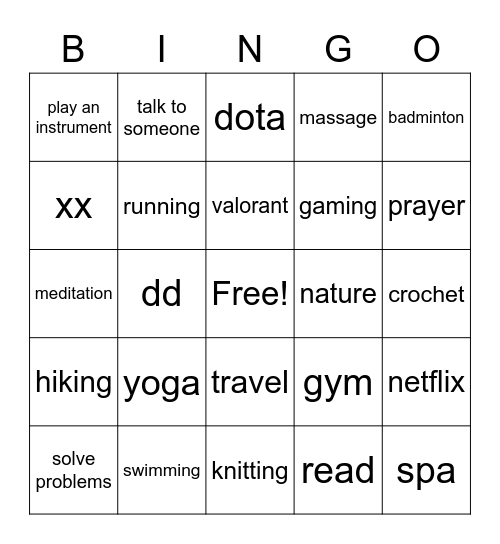 Mental Health Bingo Card