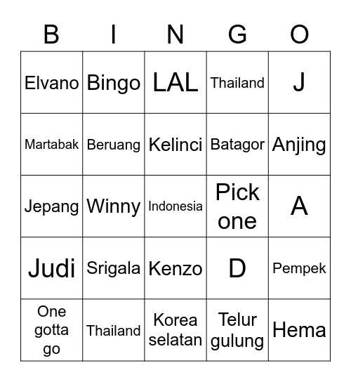 Untitled Bingo Card