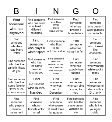 Get to Know Each Other Bingo Card