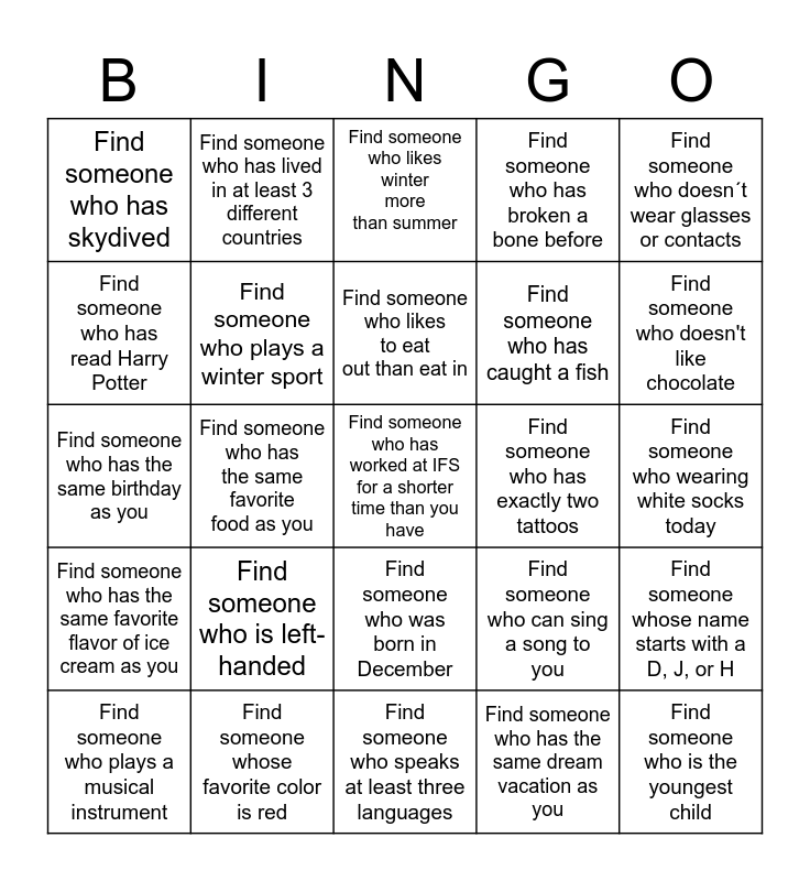 Get to Know Each Other Bingo Card