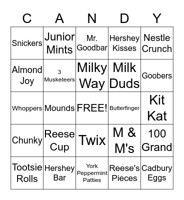 Chocolate Bingo Card