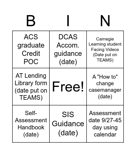 SEDC Bingo Card