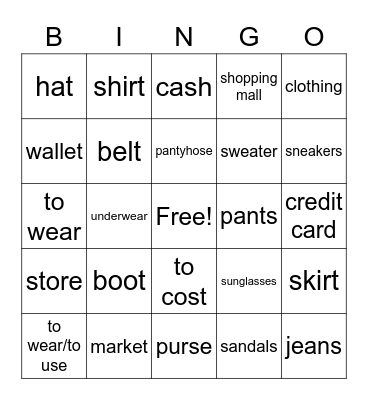 C6 La Ropa/Ir de compras Bingo Card