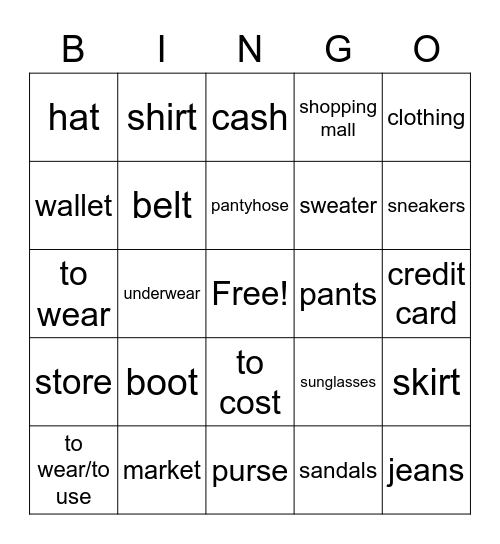 C6 La Ropa/Ir de compras Bingo Card