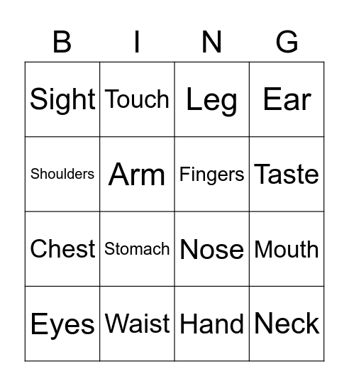 My Body Parts and Five Senses Bingo! Bingo Card