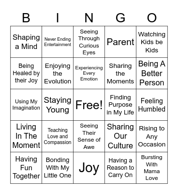 Joys of Parenting Bingo Card