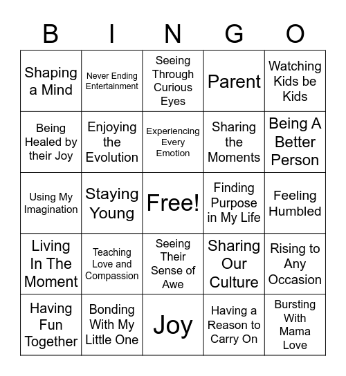 Joys of Parenting Bingo Card