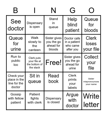 Renal Clinic Bingo Card
