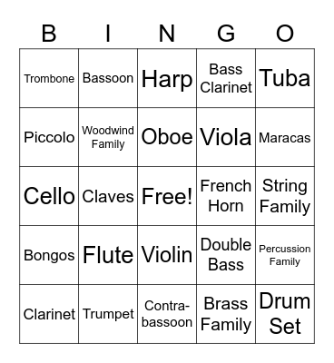Instruments of the Orchestra Bingo Card