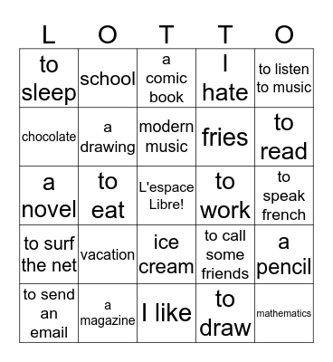 Chapitre 2 Vocabulaire 1 Bingo Card