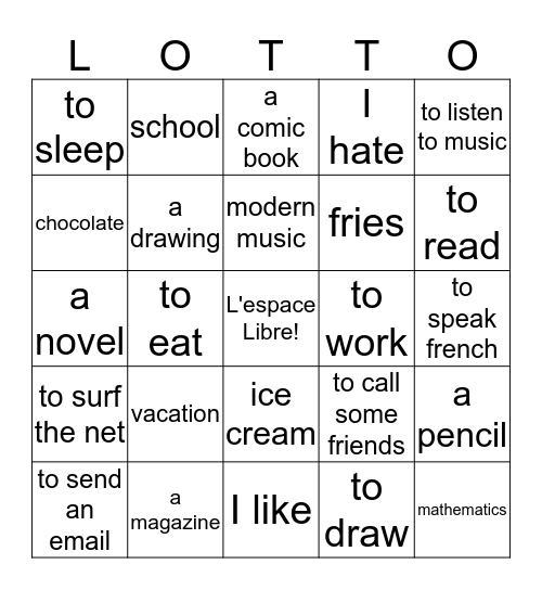 Chapitre 2 Vocabulaire 1 Bingo Card