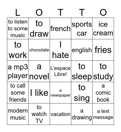 Chapitre 2 Vocabulaire 1 Bingo Card