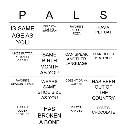 GET TO KNOW ONE ANOTHER Bingo Card