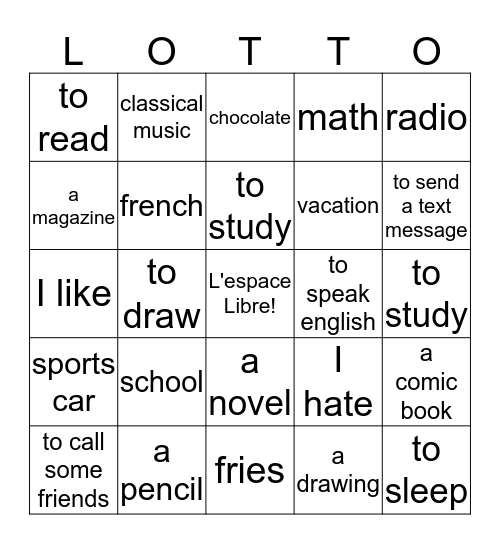 Chapitre 2 Vocabulaire 1 Bingo Card