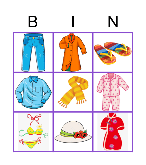 CLOTHES Bingo Card