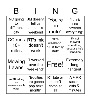 Sales Meeting Bingo Card