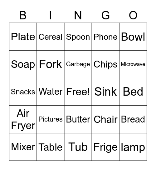 Tina’s Housewarming Bingo Card