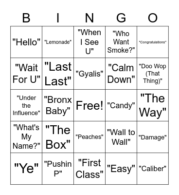 Songs Bingo Card