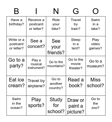 Summer Vacation! Did you... Bingo Card