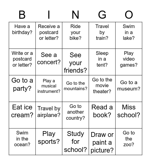Summer Vacation! Did you... Bingo Card