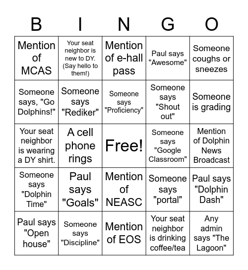 FACULTY MEETING Bingo Card