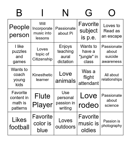 Passions Bingo Card