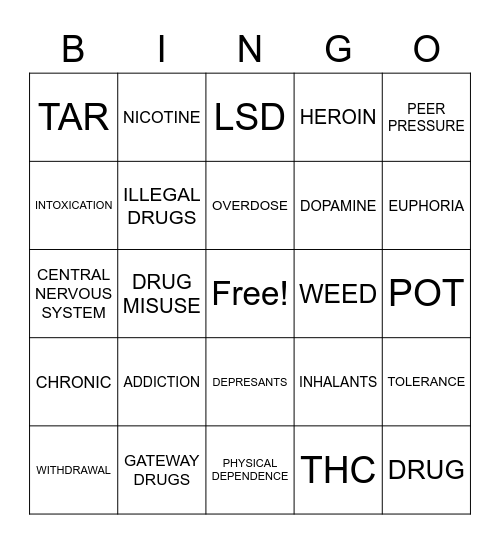 Gateway Drugs Bingo Card