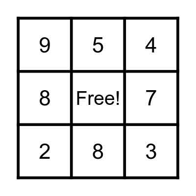Number Bingo Card