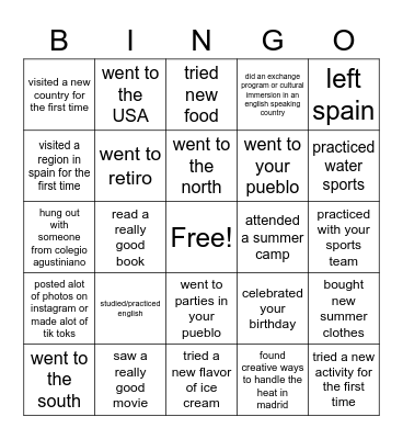 Summer Bingo Card