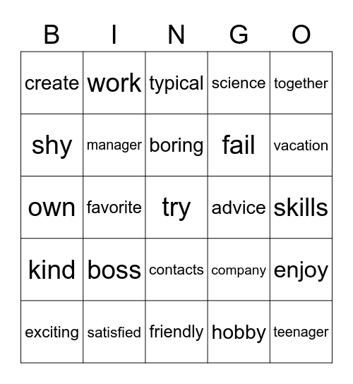 Units 1 and 2 Vocabulary Bingo Card