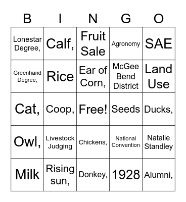 FFA Bingo Card