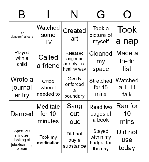 Addiction/Mental health bingo Card