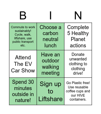 Sustainable Bingo Card