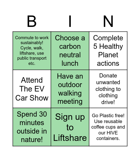 Sustainable Bingo Card