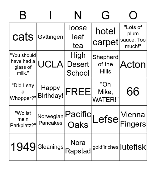 Heidi's Birthday Bingo Card