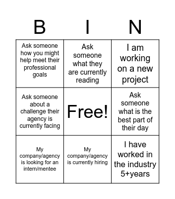 Networking Bingo Card