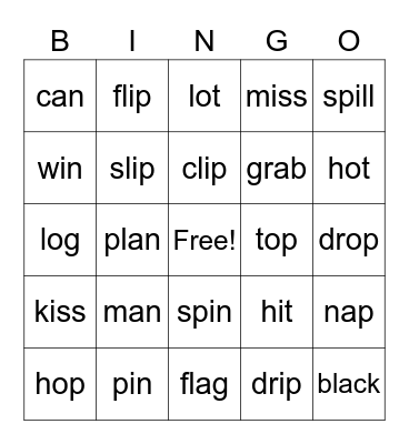 Short Vowel Sounds Bingo Card