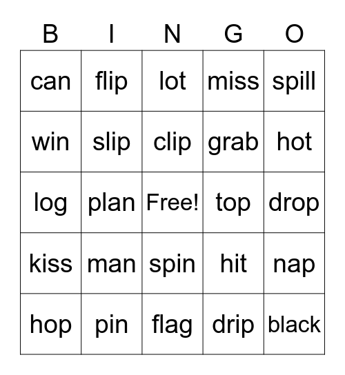 Short Vowel Sounds Bingo Card