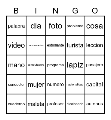 Des 1 Ch 1 Nouns Bingo Card