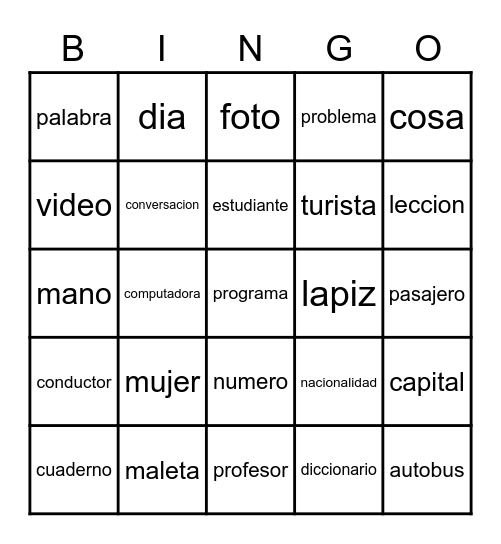 Des 1 Ch 1 Nouns Bingo Card