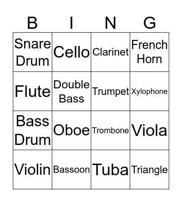 Instrument Bingo Card