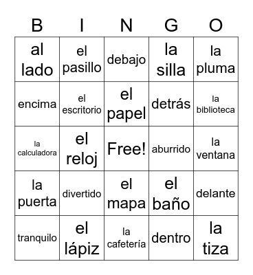 Avancemos 1 Unidad 2.2 Bingo Card