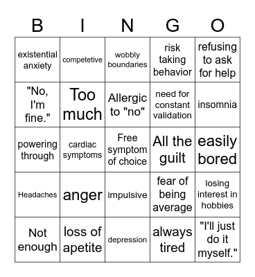 Burnout Bingo Card