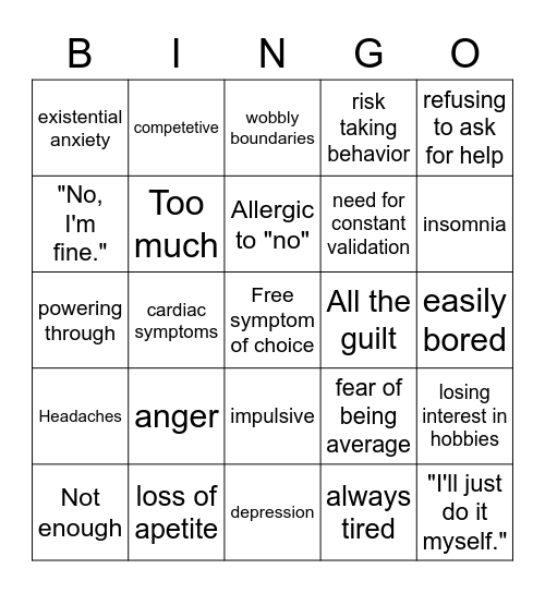 Burnout Bingo Card