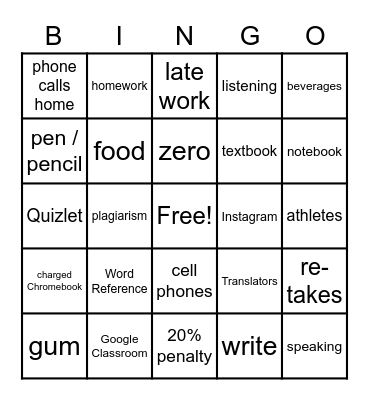 Syllabus Bingo Card