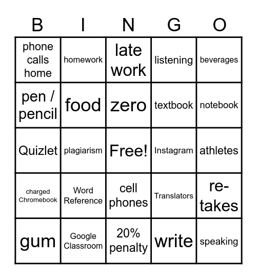 Syllabus Bingo Card