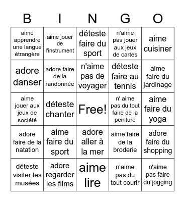 Des goûts Bingo Card