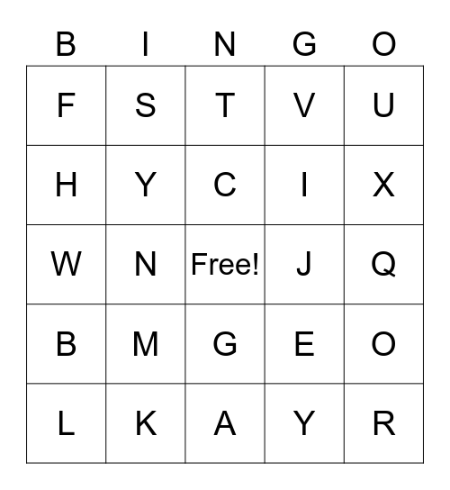ASL Alphabet Bingo Card