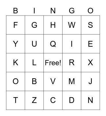 ASL Alphabet Bingo Card